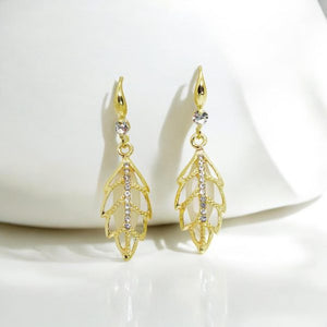 Imported Radiant Golden Leaf Earrings With Crystal Detailing Modern Twist For Women Jewelry