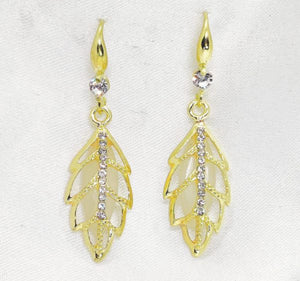 Imported Radiant Golden Leaf Earrings With Crystal Detailing Modern Twist For Women Jewelry