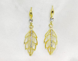 Imported Radiant Golden Leaf Earrings With Crystal Detailing Modern Twist For Women Jewelry