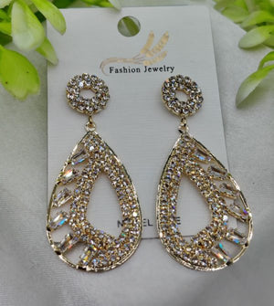 Imported Sparkling Teardrop Crystal Earrings – Elegant Statement Jewelry – Luxurious Gold Finish | Best Quality Artificial Earrings For Girls & Women